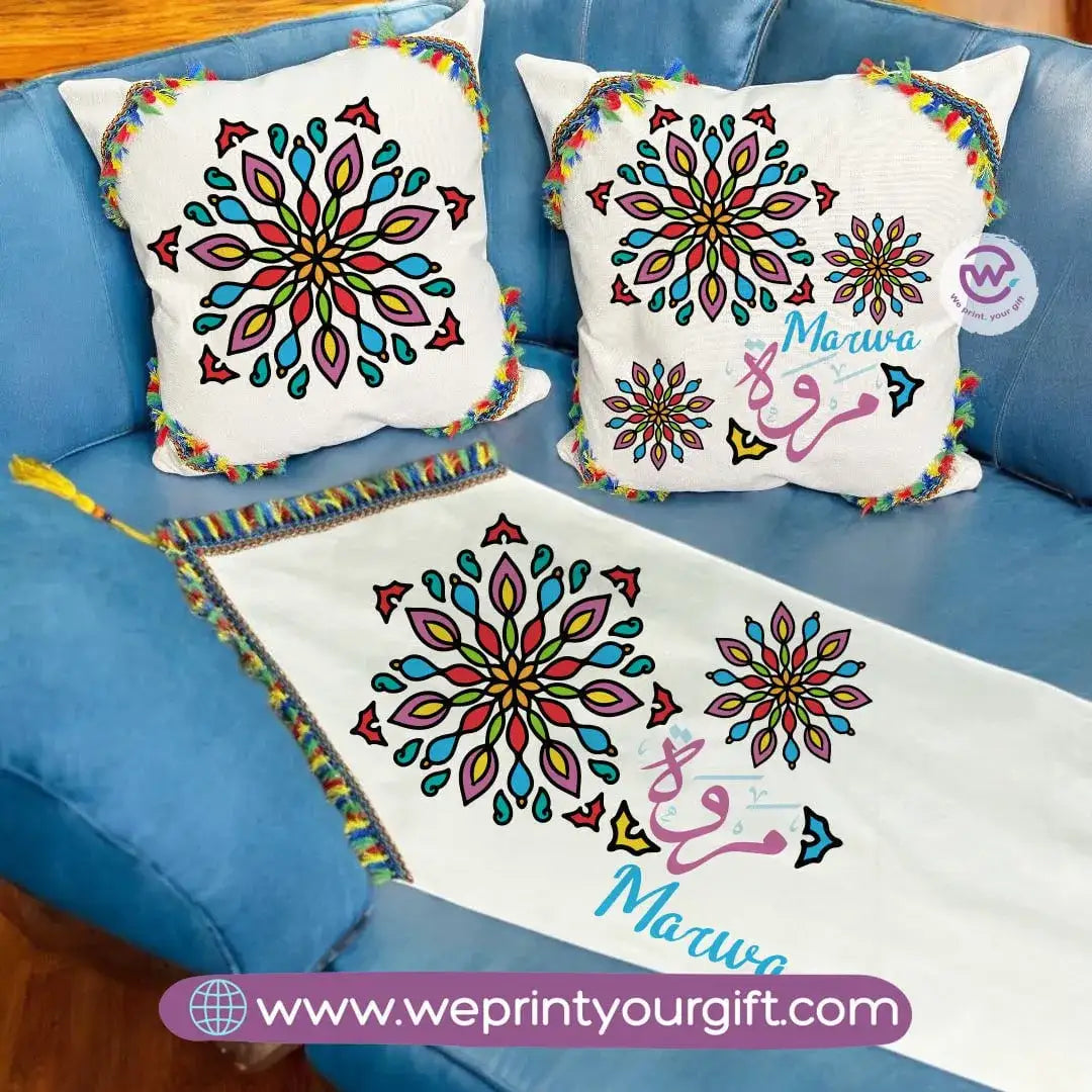 Table Runner ( Set of 2 cushions+ runner) -Names - WE PRINT