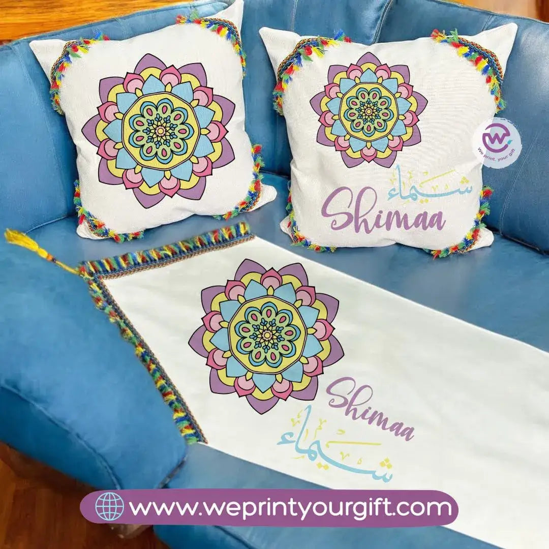 Table Runner ( Set of 2 cushions+ runner) -Names - WE PRINT