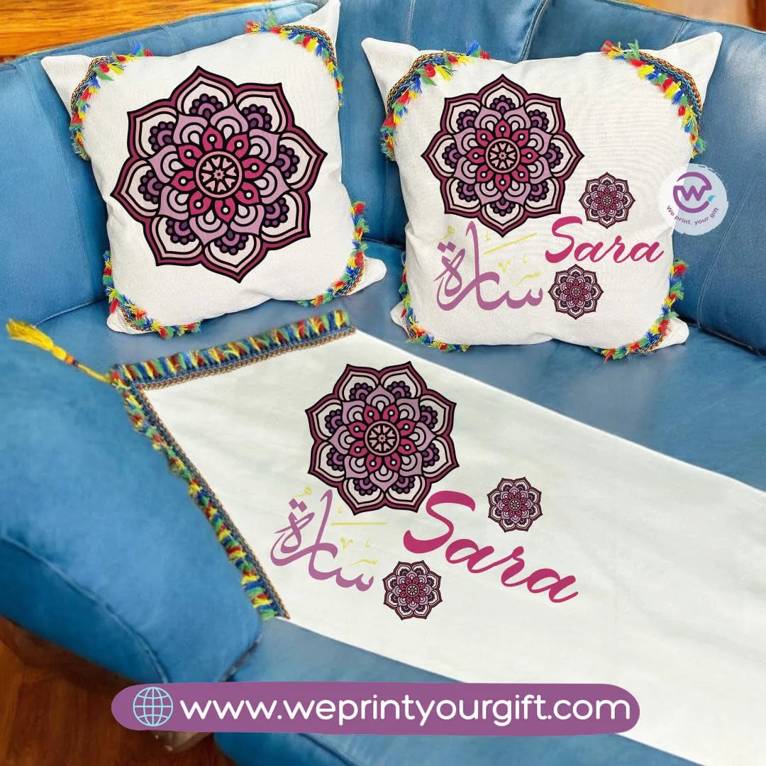 Table Runner ( Set of 2 cushions+ runner) -Names - WE PRINT