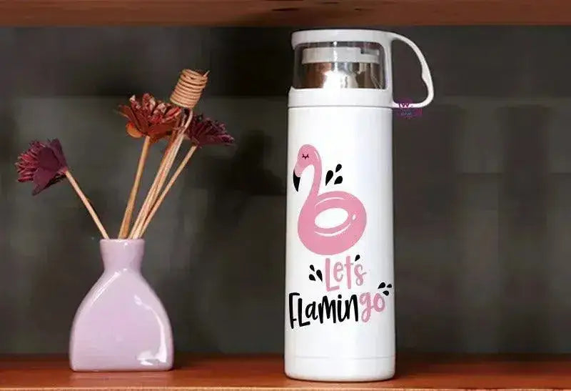 Thermal Thermos With Cup - Stainless Steel - Flamingos - WE PRINT