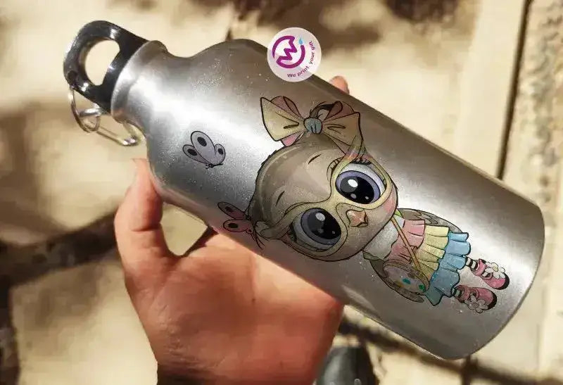 Water Bottle flask -Silver-Aluminum -Owl - WE PRINT