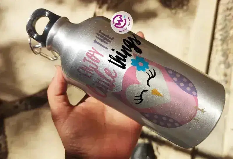 Water Bottle flask -Silver-Aluminum -Owl - WE PRINT