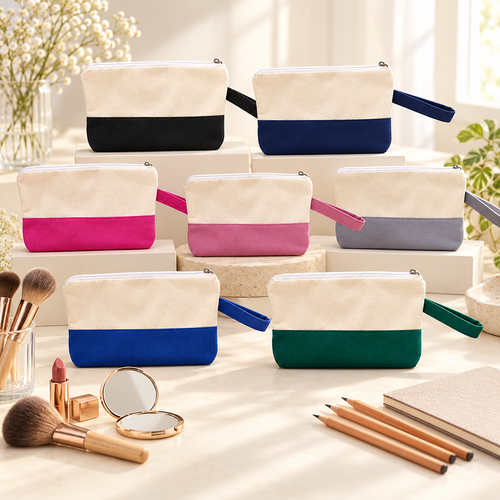 Two-Tone Canvas Pencil Case & Makeup Pouch