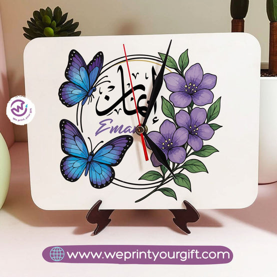 Personalized Wooden Clock with Floral Name Design