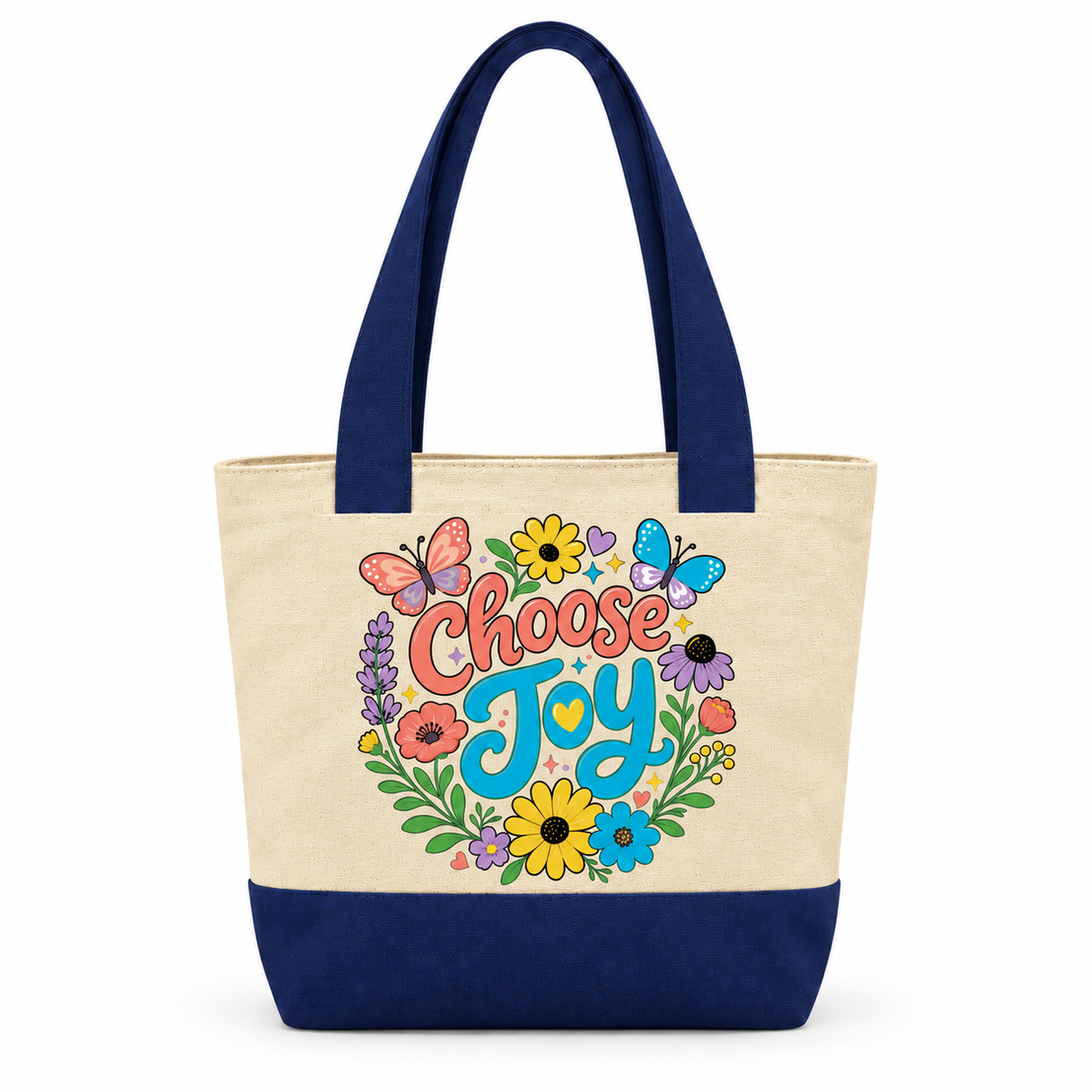 Motivational Doodle Canvas Tote Bag | Two-Tone with Zipper Pocket