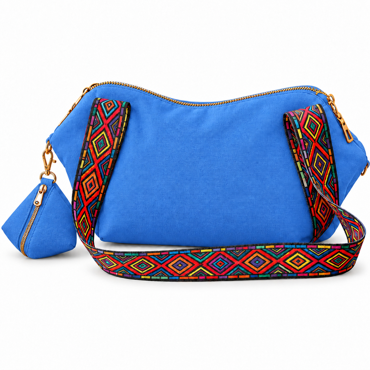 Shoulder Bag & Pouch Set with Patterned Strap -Customization Options