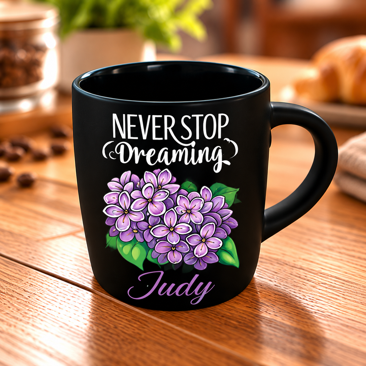 Motivational Purple-Themed Matte Black Espresso Cup – Raised UV Print