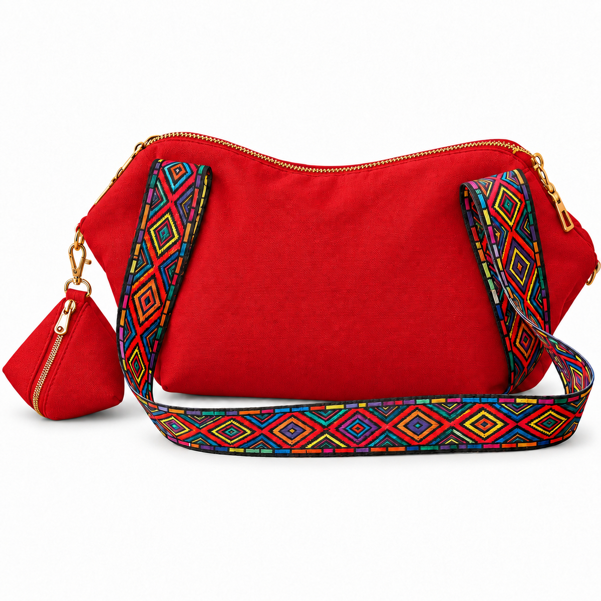 Shoulder Bag & Pouch Set with Patterned Strap -Customization Options
