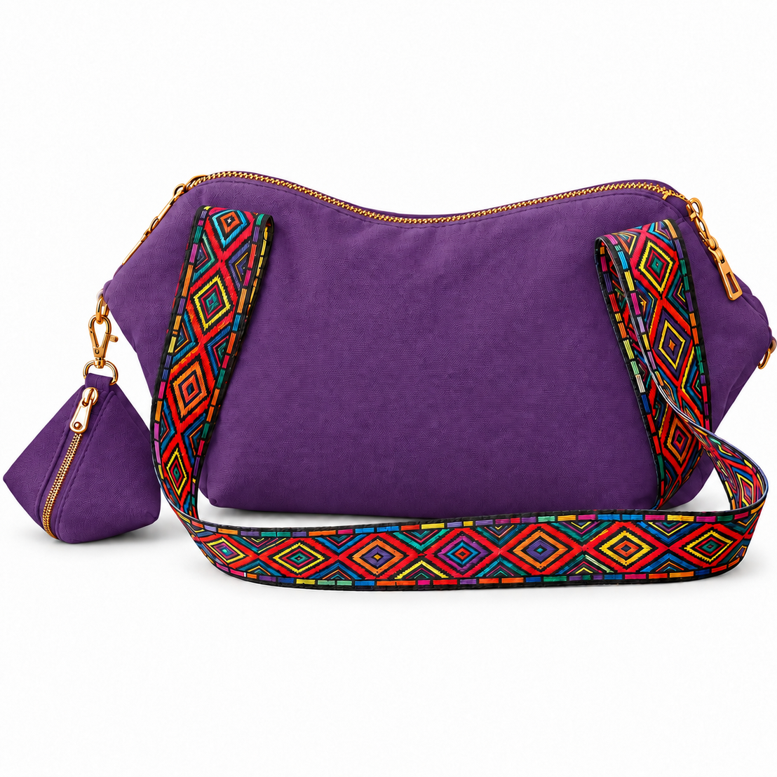 Shoulder Bag & Pouch Set with Patterned Strap -Customization Options