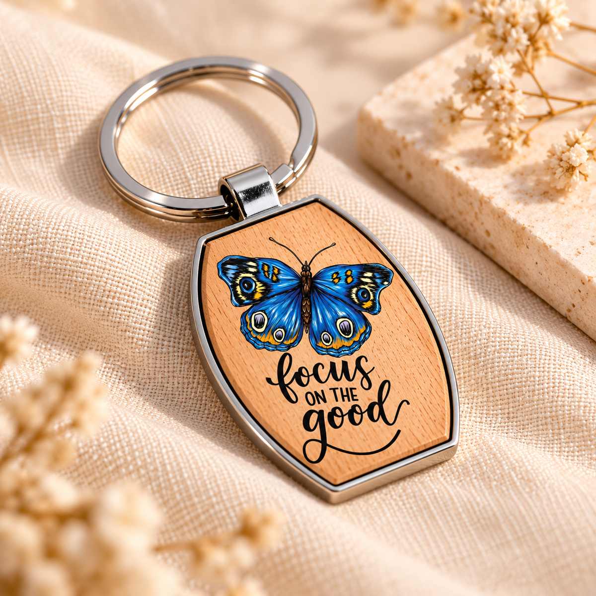 Butterfly Wood & Metal Key Fob – Raised UV Printed Artwork