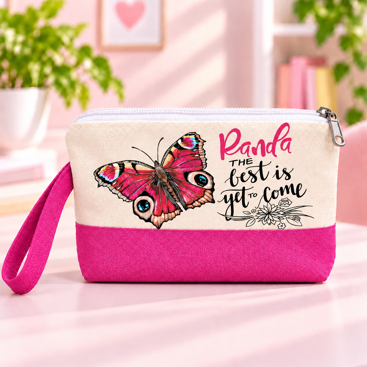 Motivational Butterfly Two-Tone Canvas Pencil Case & Makeup Pouch | With Side Handle