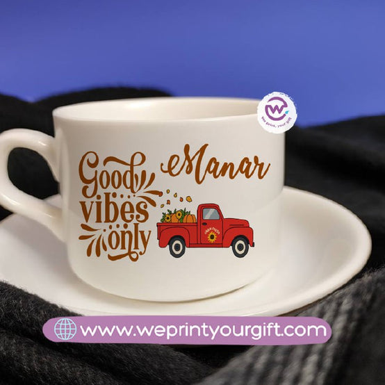 Personalized Coffee Cup with Saucer – One Art Design Collection