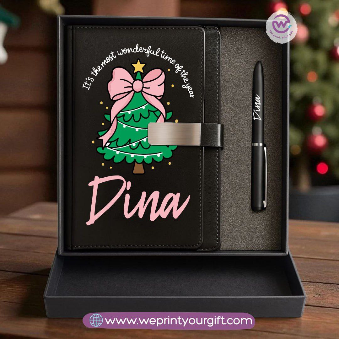 Christmas Leather Gift Box – Personalized Notebook & Engraved Pen