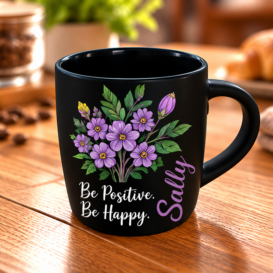 Motivational Purple-Themed Matte Black Espresso Cup – Raised UV Print