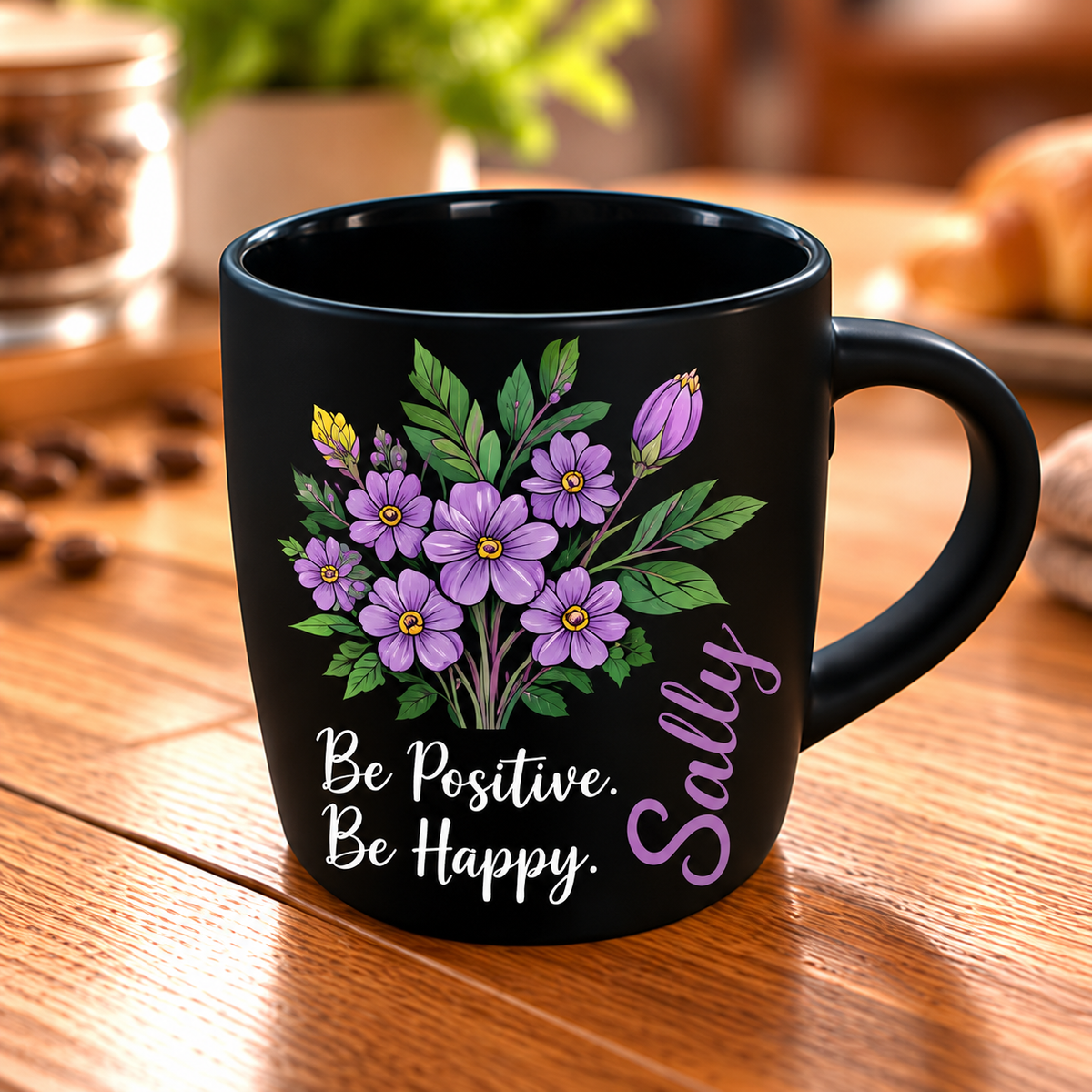 Motivational Purple-Themed Matte Black Espresso Cup – Raised UV Print