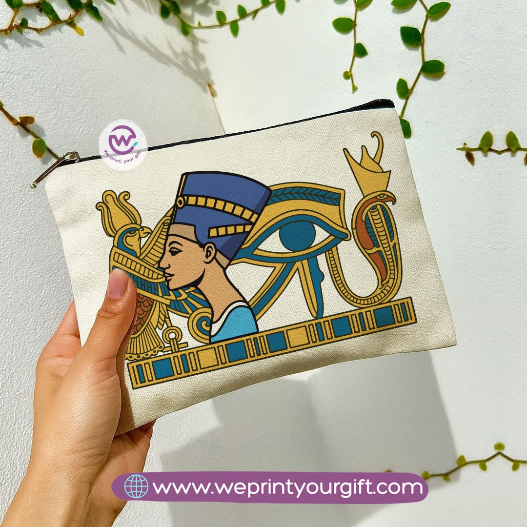 Pharaonic Egyptian Makeup Bag & Pencil Case – Artistic Cotton Pouch Inspired by Ancient Egypt
