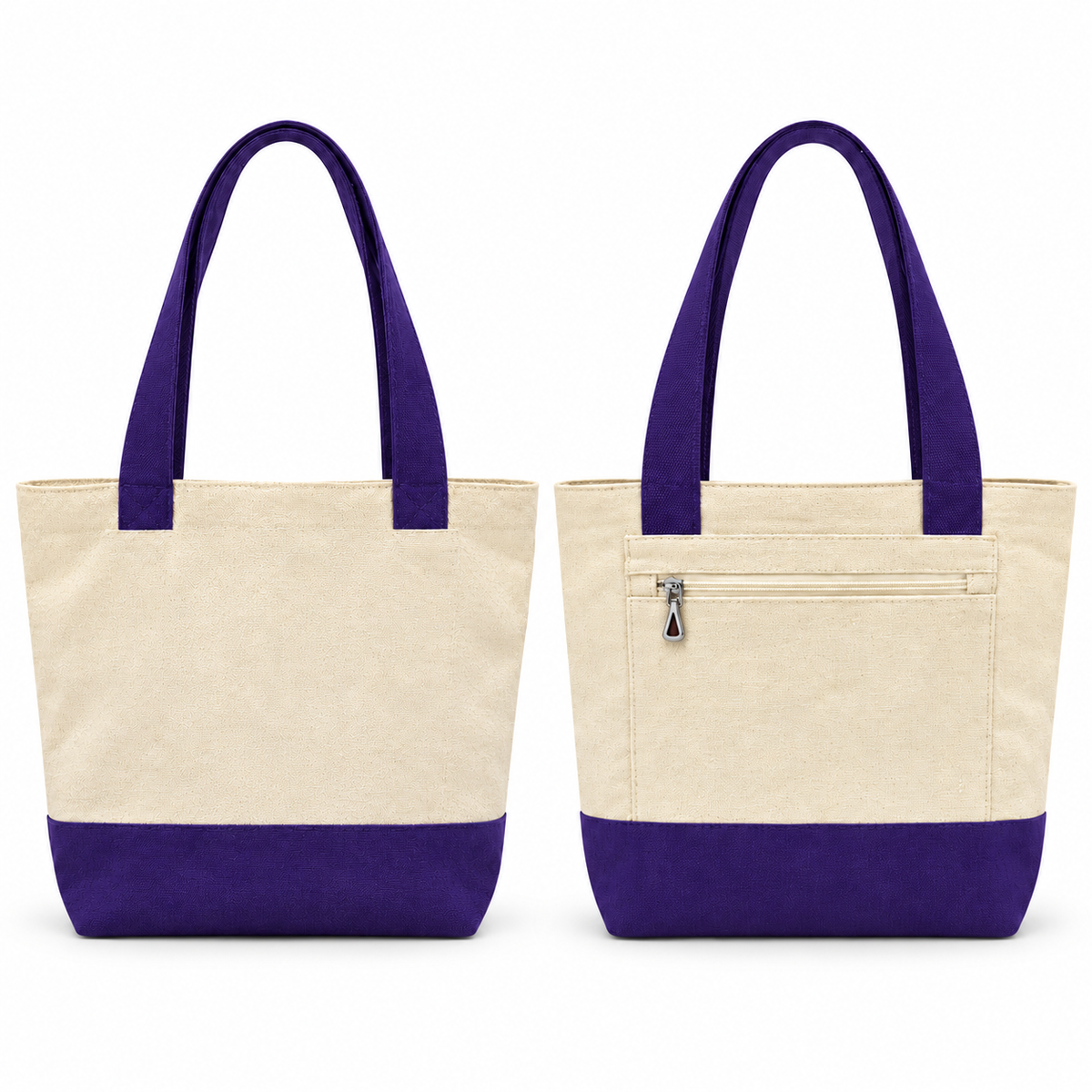 Canvas Tote Bag | Two-Tone with Zipper Pocket - Customization Options
