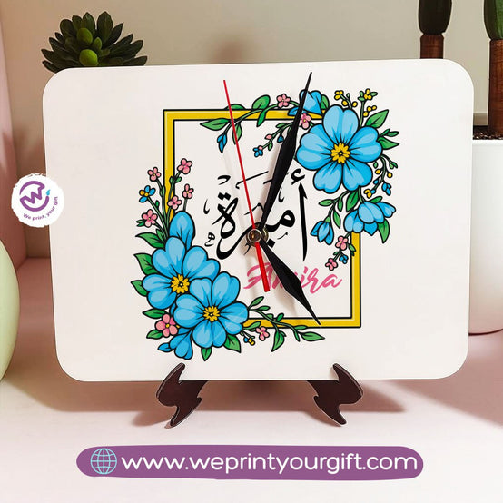 Personalized Wooden Clock with Floral Name Design
