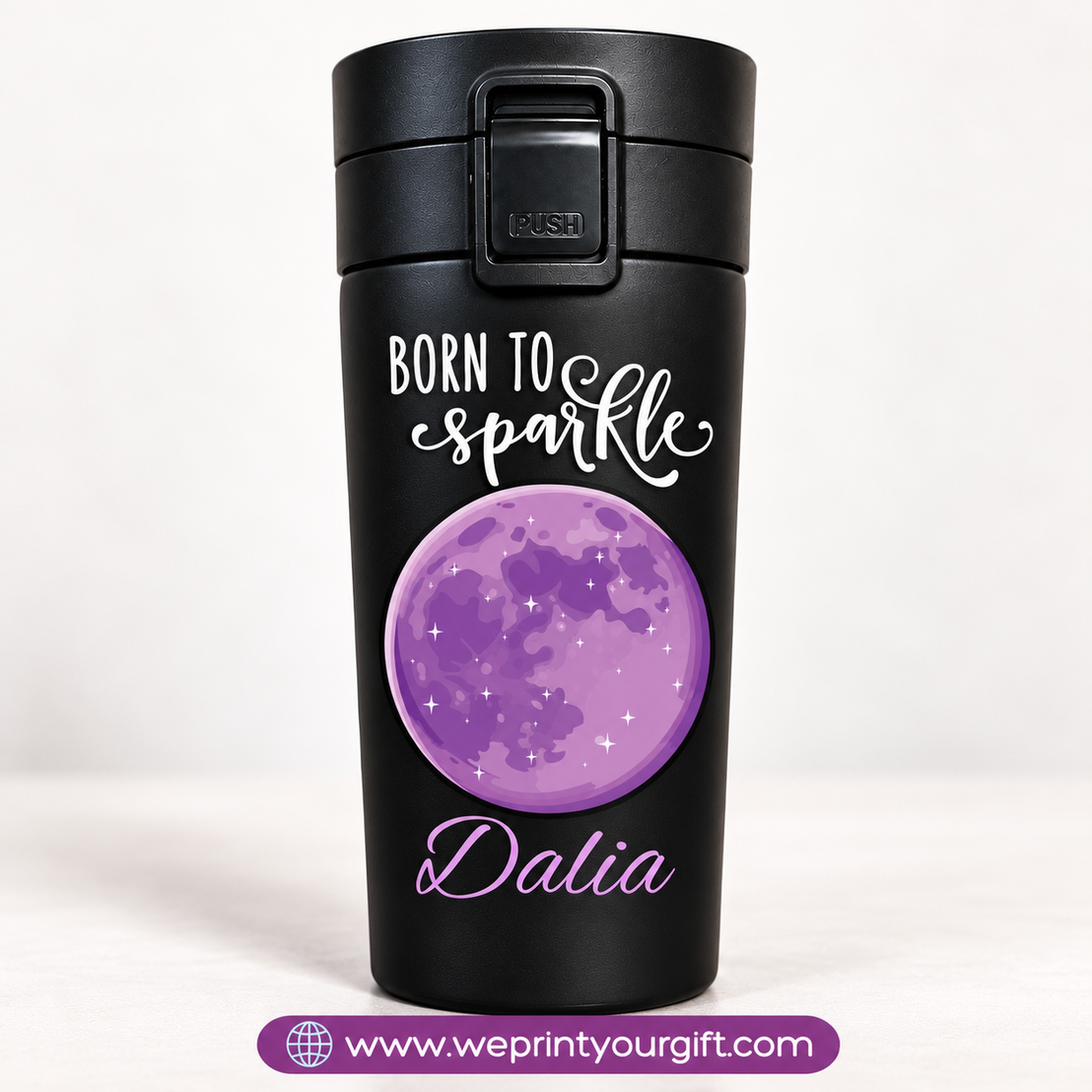 Purple Motivational Black Thermal Mug 500ml