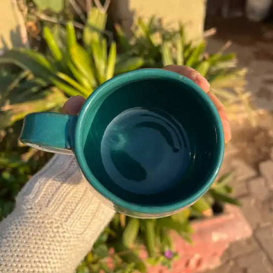 Green & White Handmade Pottery Mug - Customization Options - WE PRINT