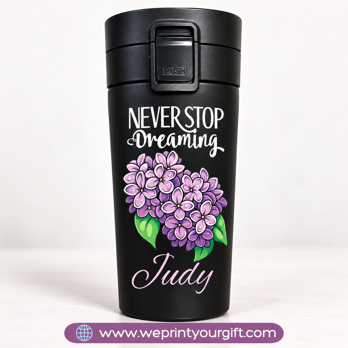 Purple Motivational Black Thermal Mug 500ml