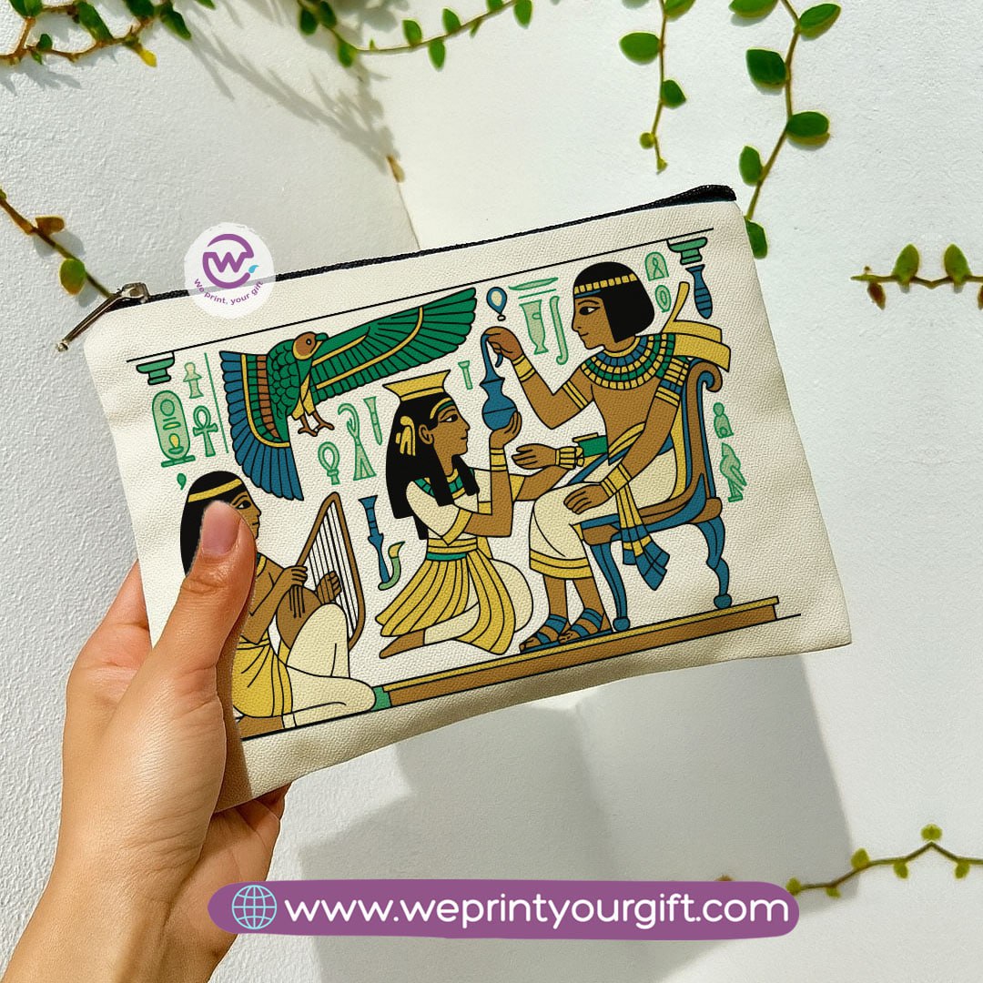 Pharaonic Egyptian Makeup Bag & Pencil Case – Artistic Cotton Pouch Inspired by Ancient Egypt