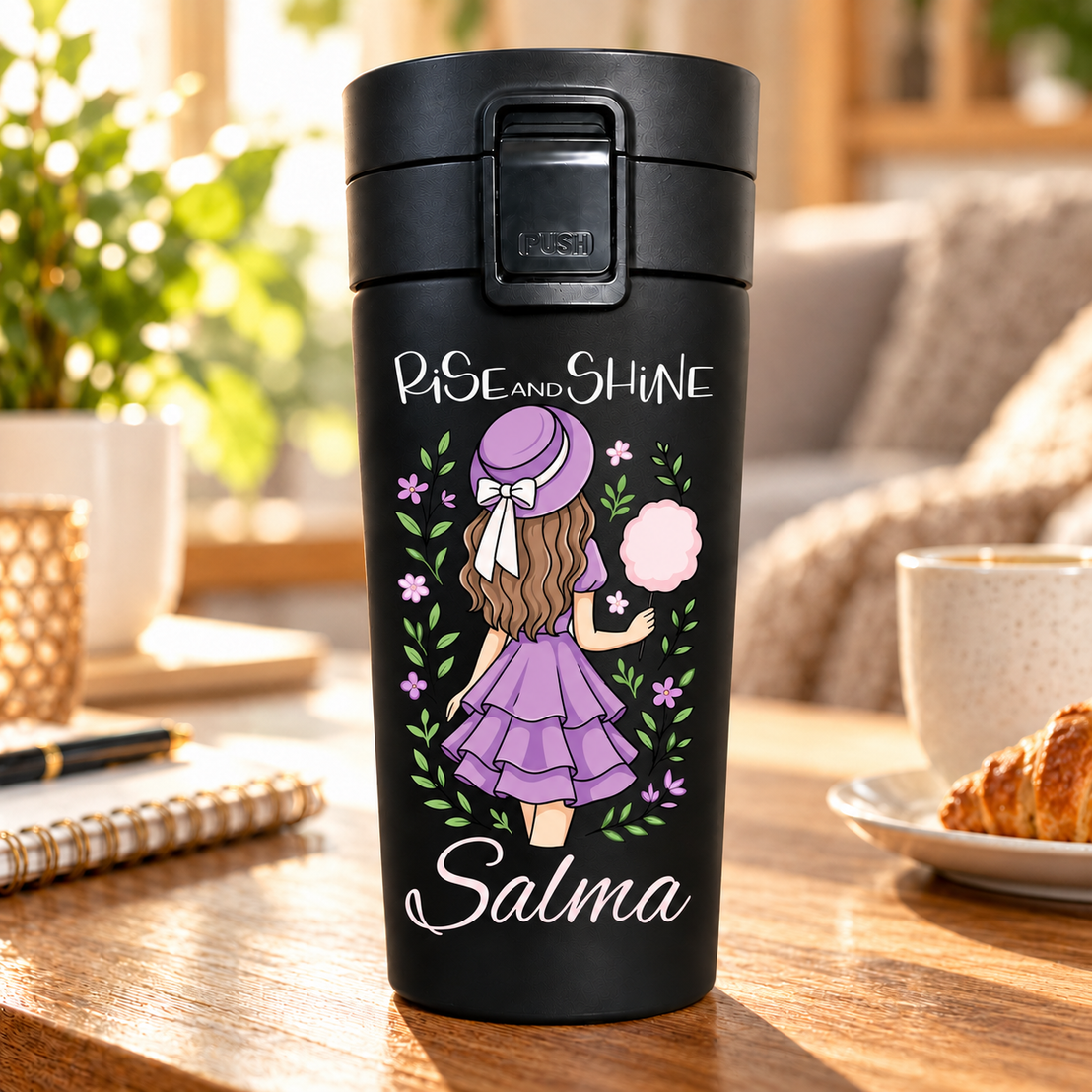 Purple Encouragement Black Thermal Mug 500ml