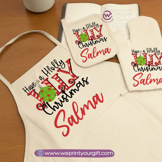 Christmas Kitchen Set – Apron, Oven Glove & Handle Holder-3 Pieces
