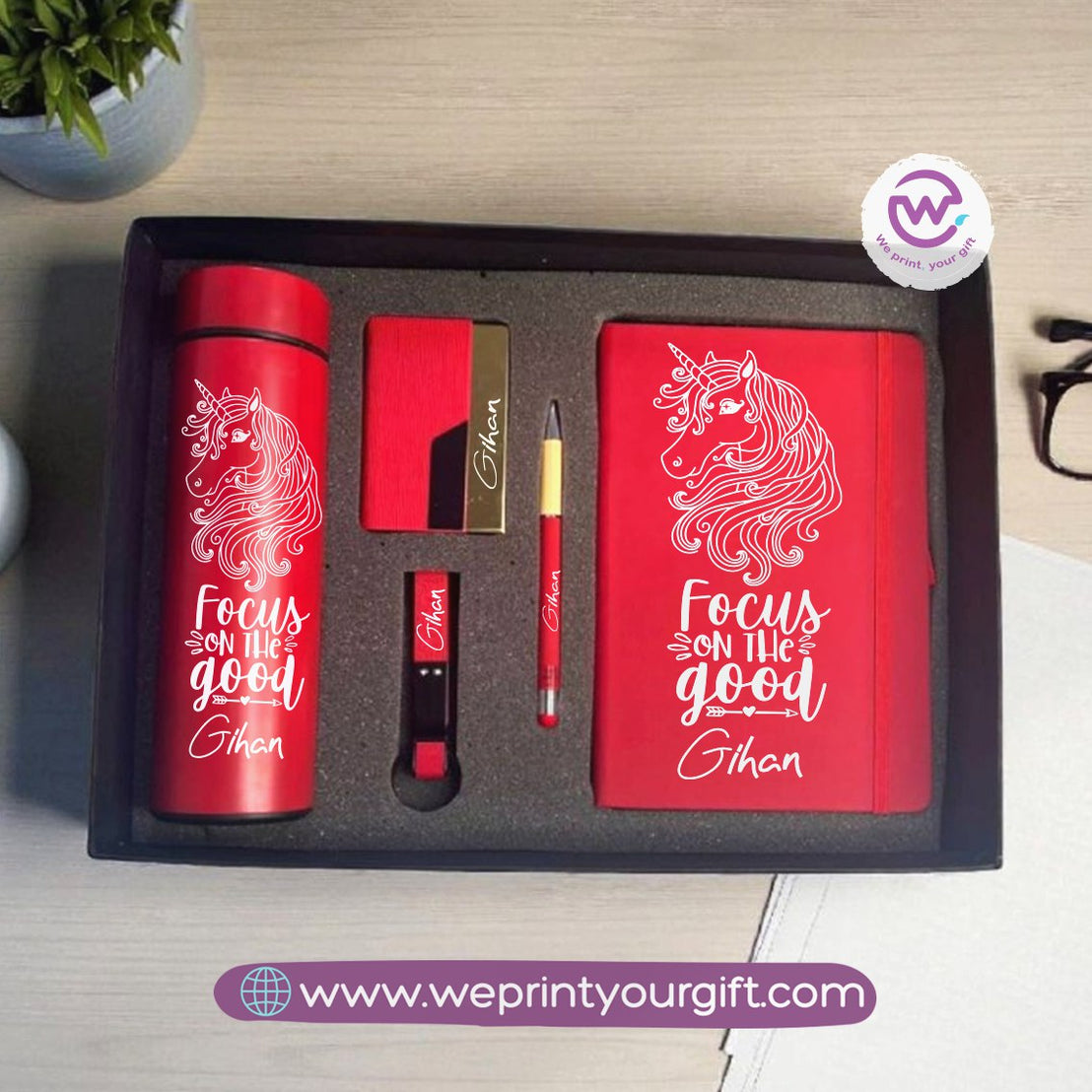 Unicorn Personalized 5-Piece Gift Box – Custom Name Luxury Set with Digital Thermos & Notebook