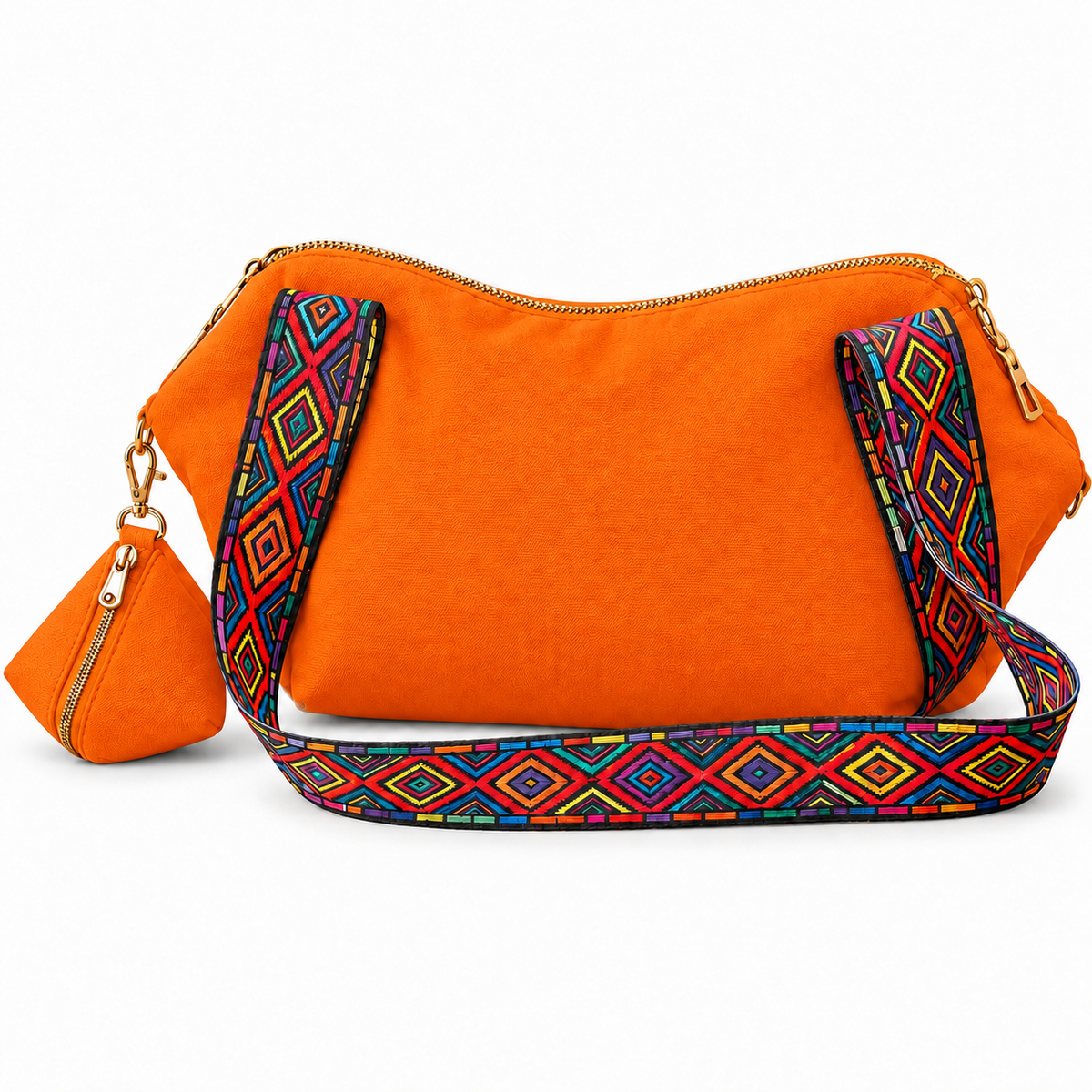 Shoulder Bag & Pouch Set with Patterned Strap -Customization Options
