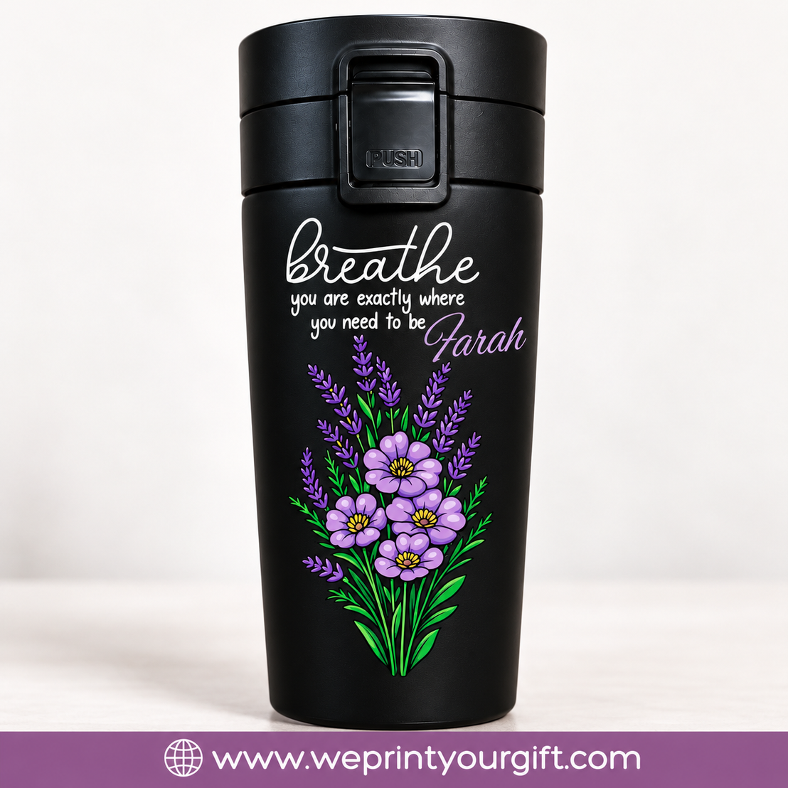 Purple Motivational Black Thermal Mug 500ml