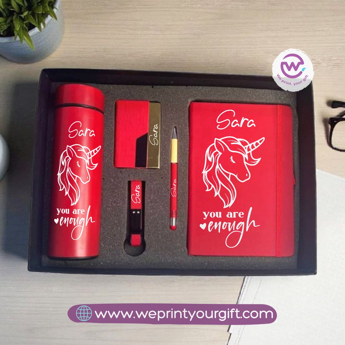 Unicorn Personalized 5-Piece Gift Box – Custom Name Luxury Set with Digital Thermos & Notebook