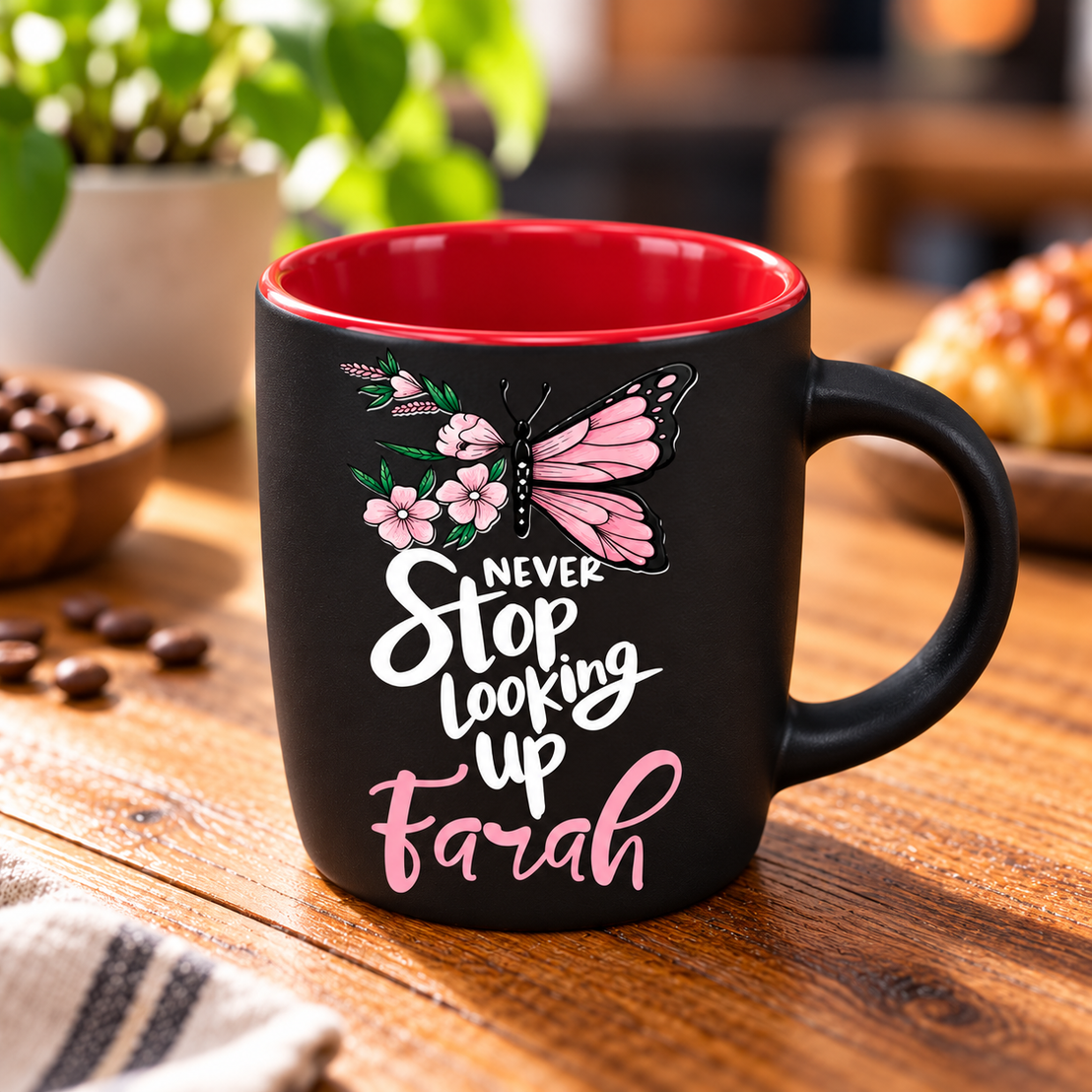 Elegant Butterfly Matte Black Espresso Cup – Raised UV Print