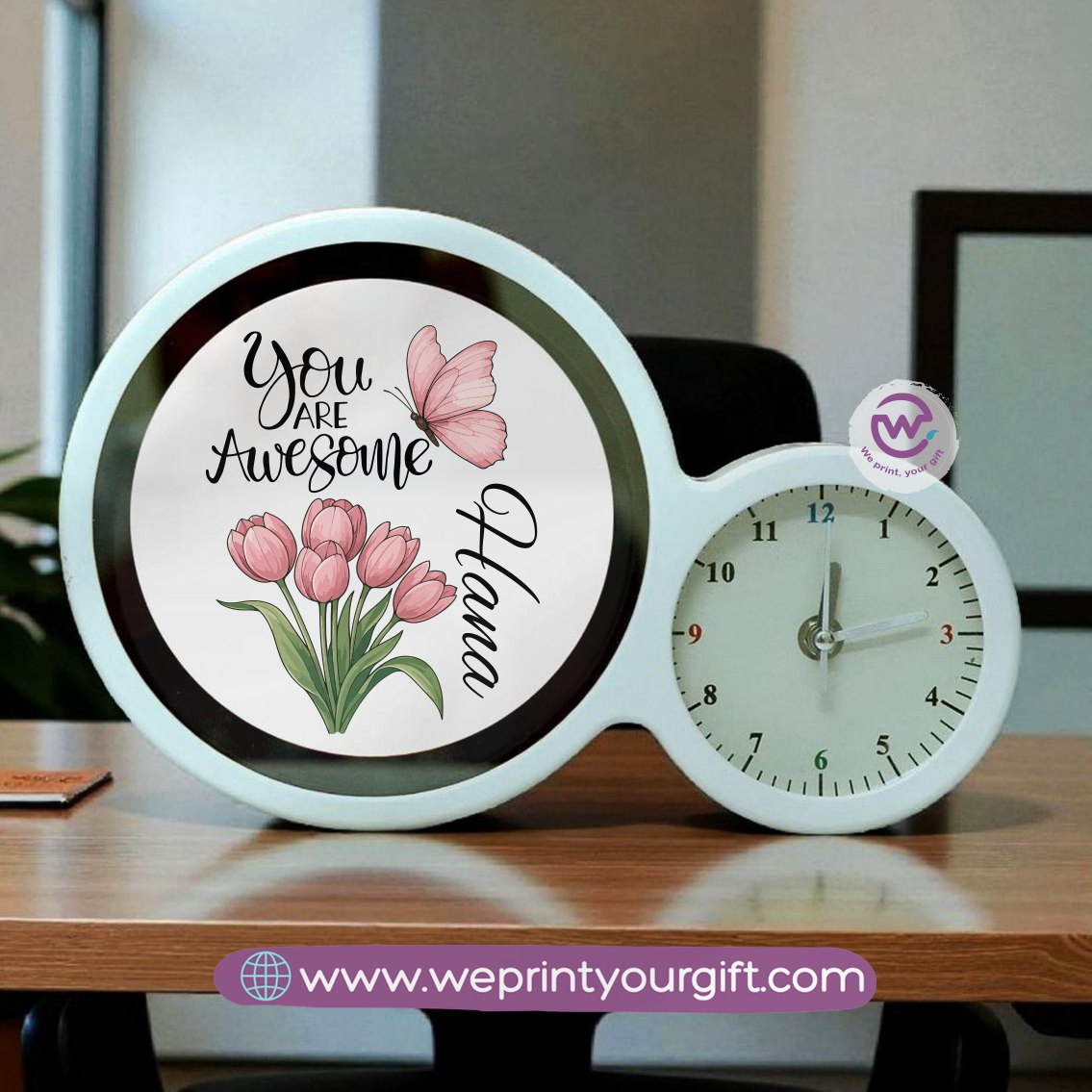 Round Magic Mirror with Clock – Motivational Digital Art Edition