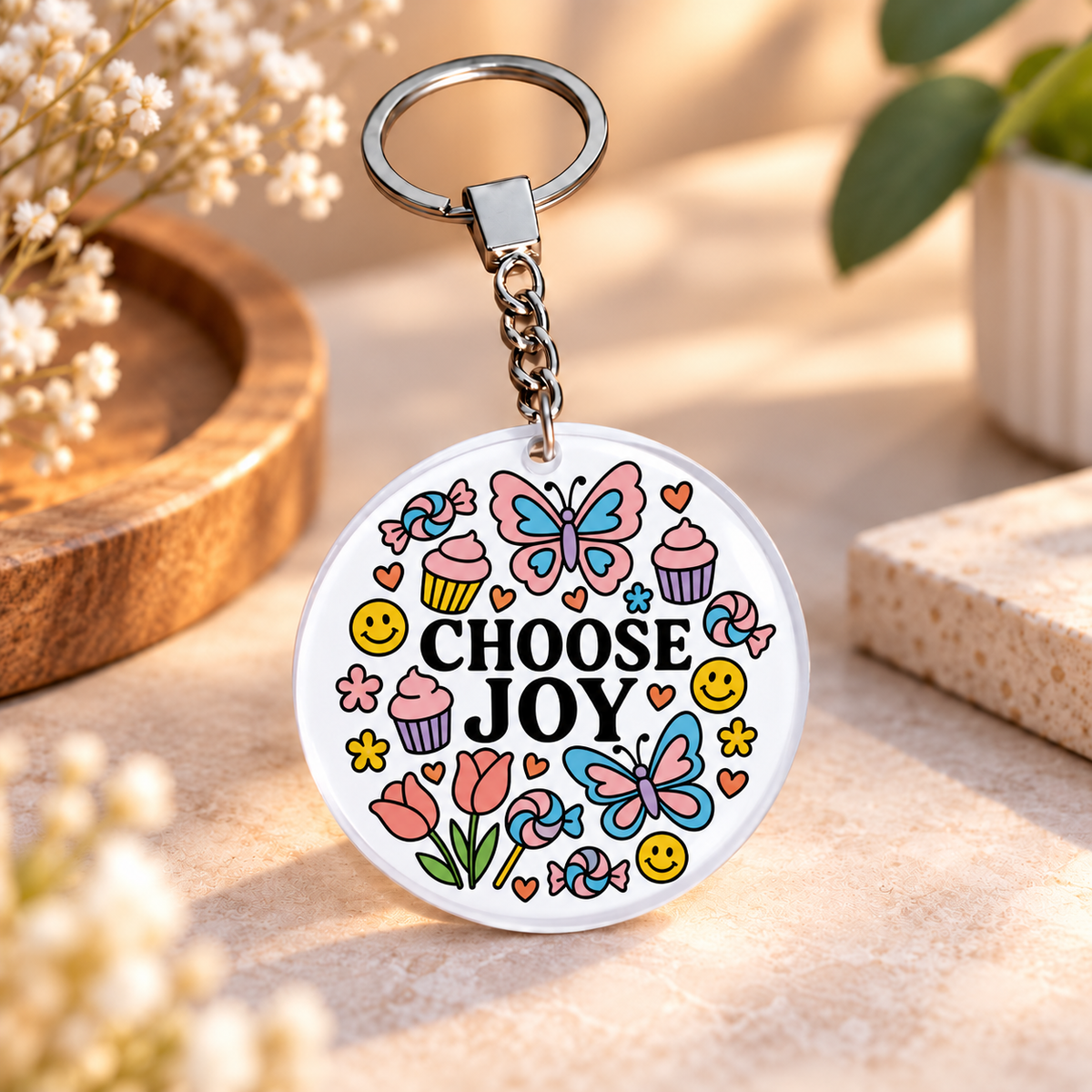 Motivational Icons Clear Acrylic Keychain | Single-Sided Print (Round / Rectangle)