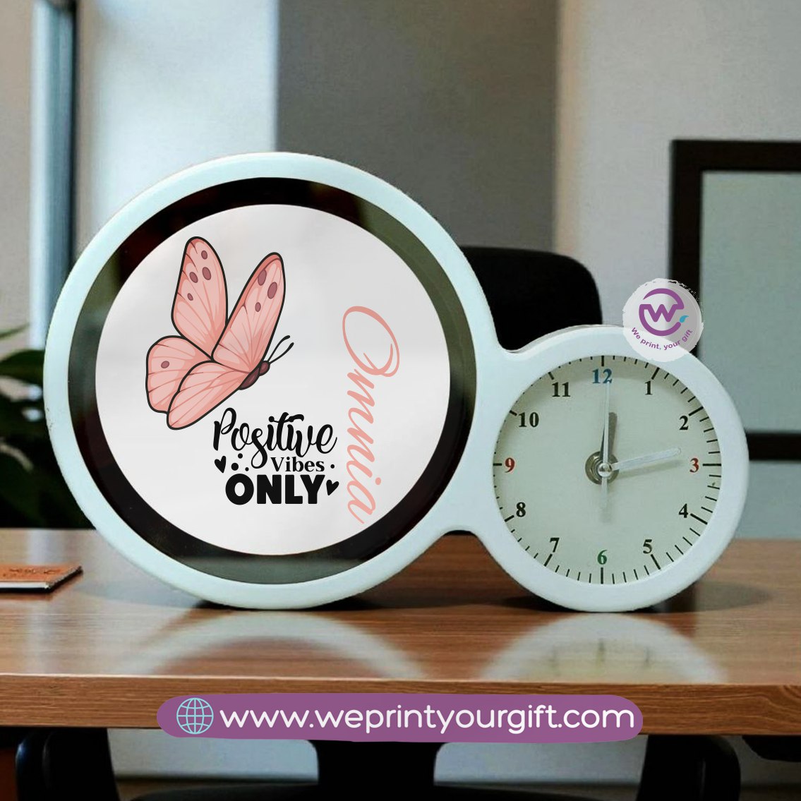 Round Magic Mirror with Clock – Motivational Digital Art Edition