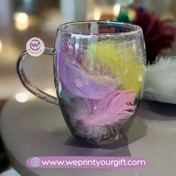 Double Wall Feather Glass Coffee Cup