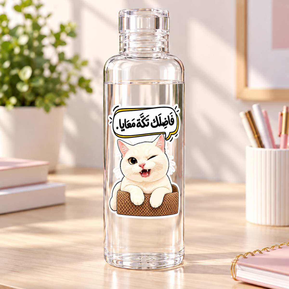 Naughty Cat -Clear Acrylic Water Bottles