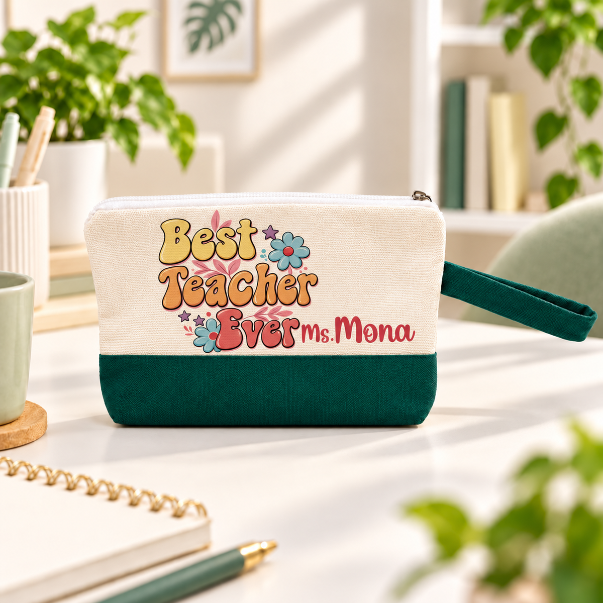 Teacher Appreciation Canvas Pouch | Two-Tone Pencil Case with Side Handle
