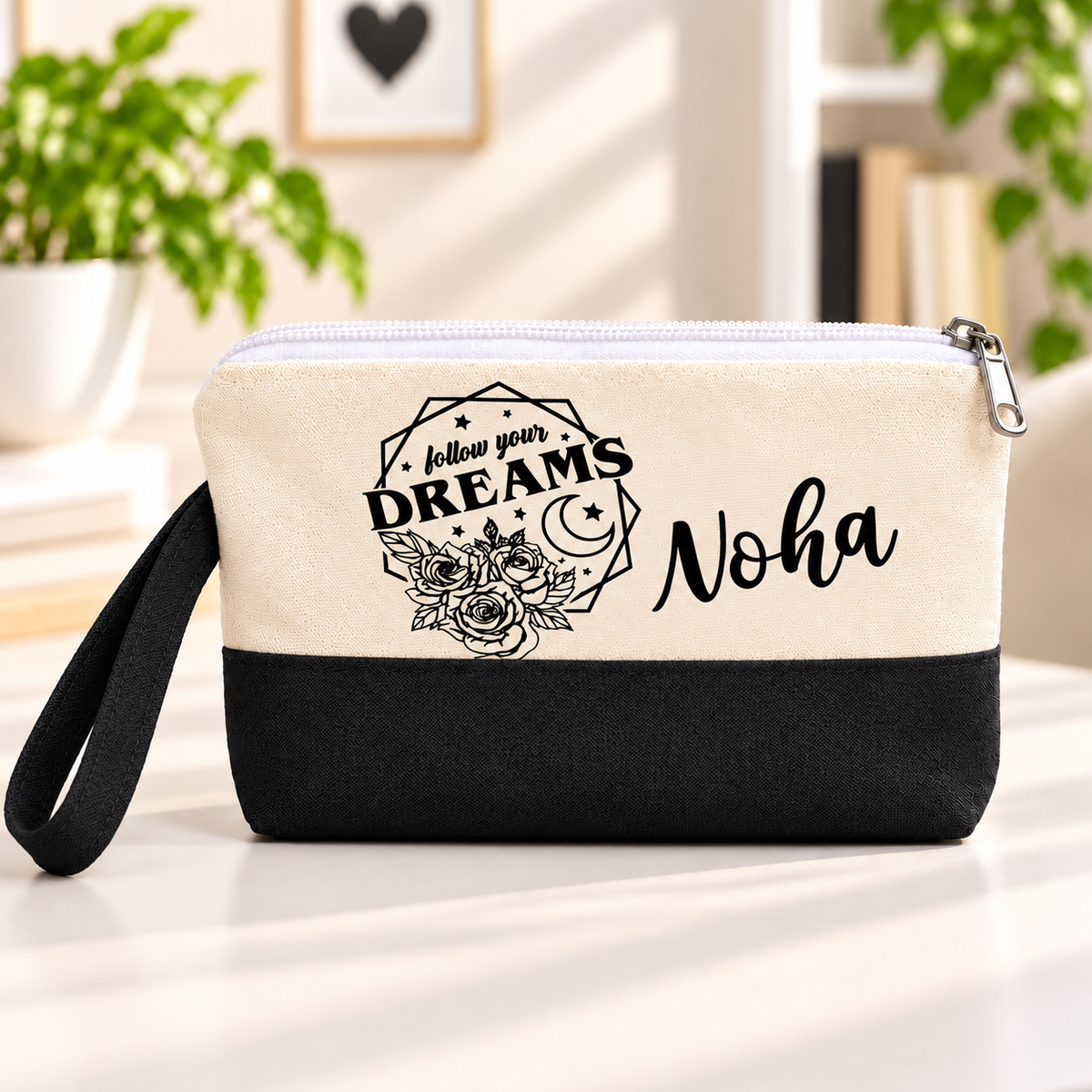 Minimalist One Line Art Two-Tone Canvas Pencil Case & Makeup Pouch | With Side Handle