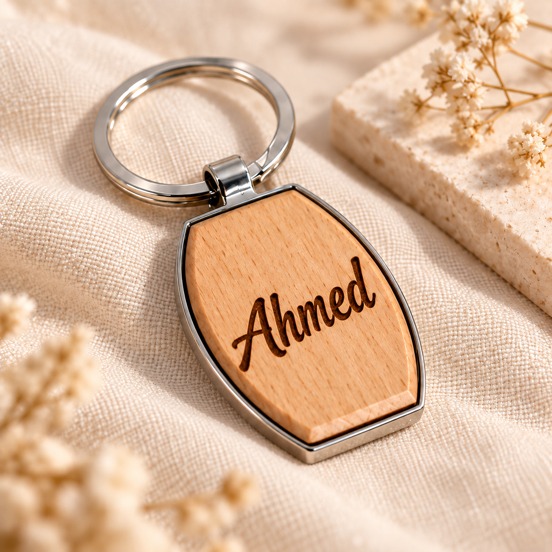 Wood & Metal Key Fob – Engraved Name