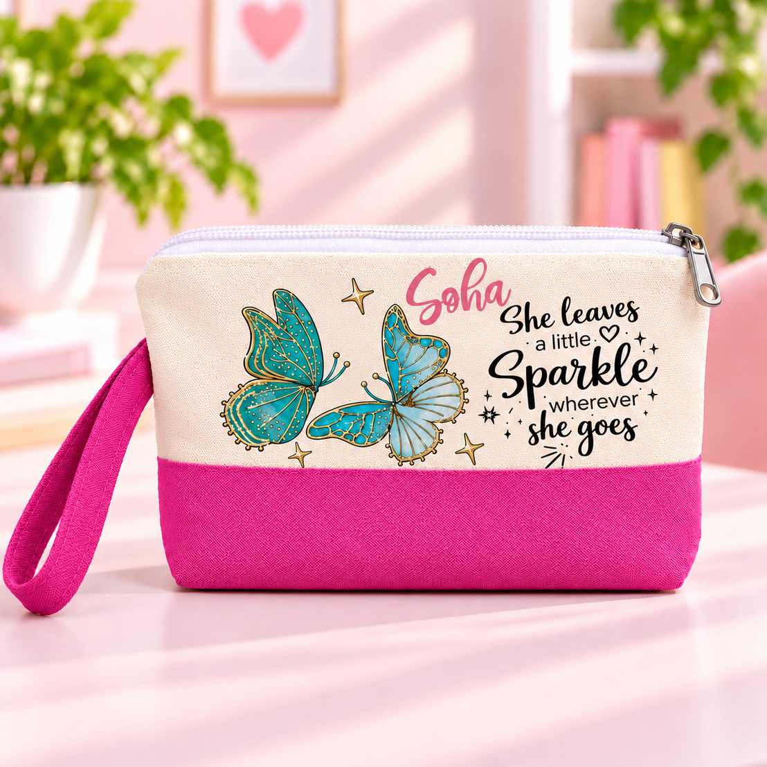 Motivational Butterfly Two-Tone Canvas Pencil Case & Makeup Pouch | With Side Handle