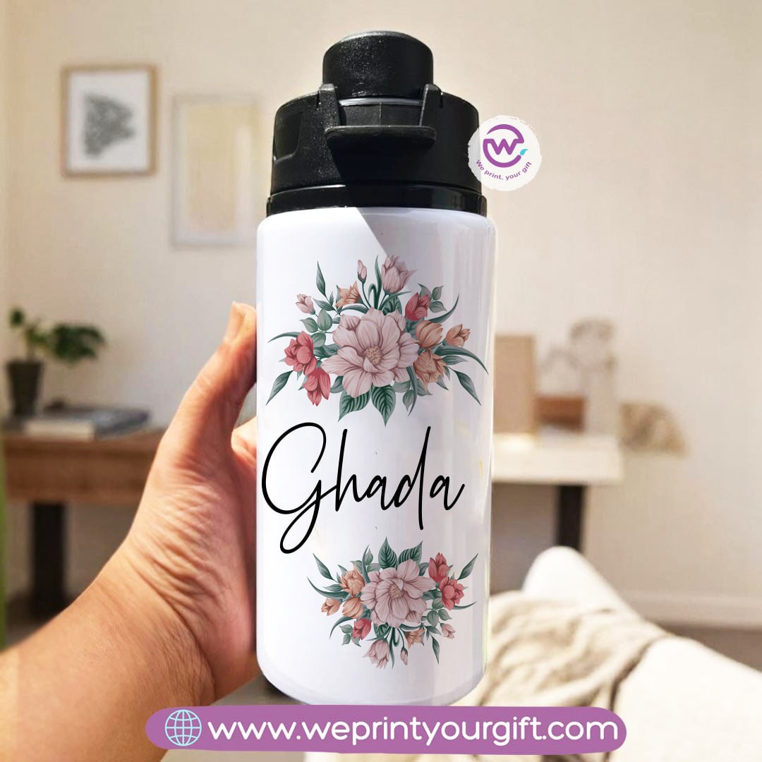 Water bottle with name- Floral
