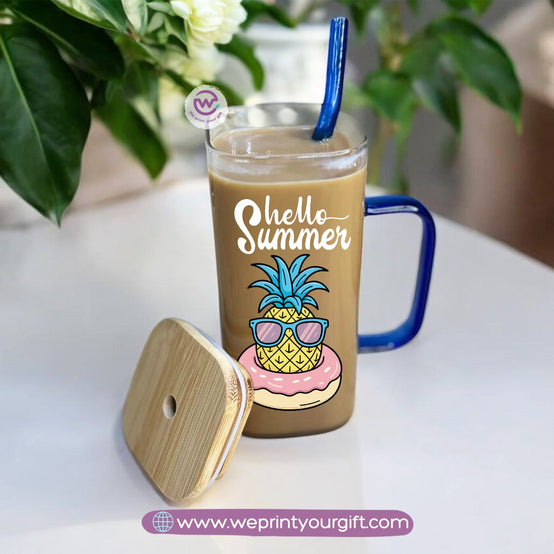 iced coffee cup -Glass cup with straw- Summer