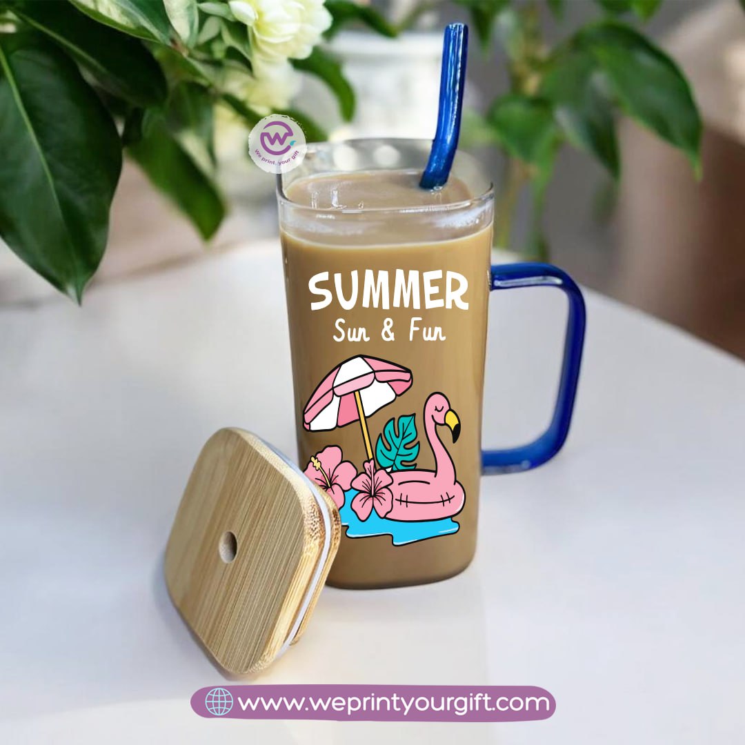 iced coffee cup -Glass cup with straw- Summer