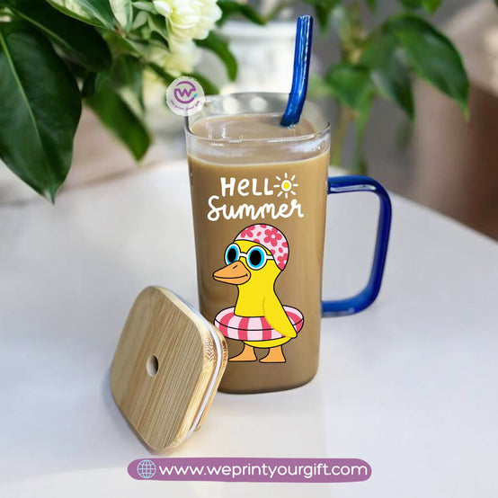 iced coffee cup -Glass cup with straw- Summer