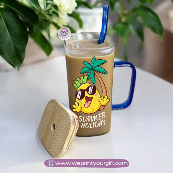 iced coffee cup -Glass cup with straw- Summer