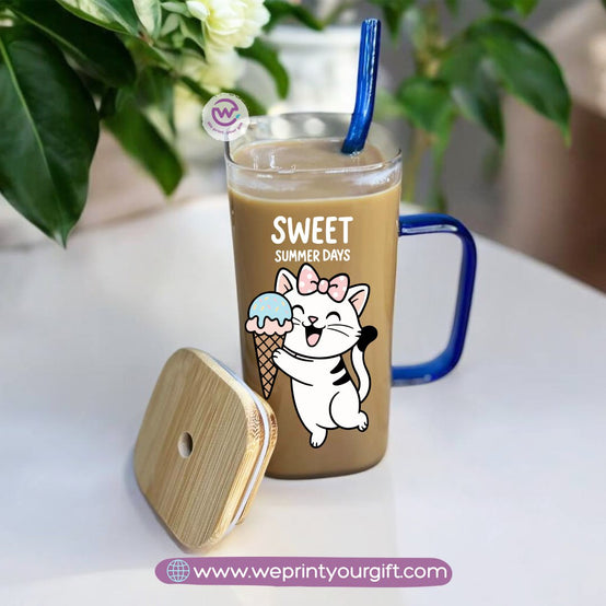 iced coffee cup -Glass cup with straw- Summer
