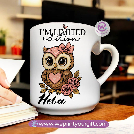 Personalized mug- Heart handle mug- Owl
