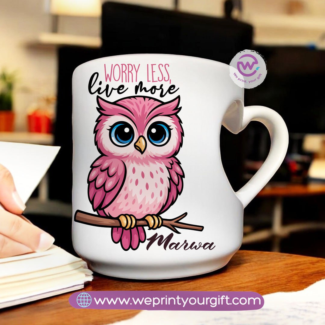 Personalized mug- Heart handle mug- Owl